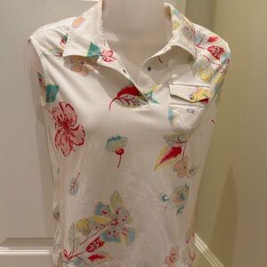 Escada sport sleeveless collared tee shirt in white with pink flowers in Medium.